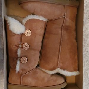 Tall chestnut triple Bailey button Ugg boots